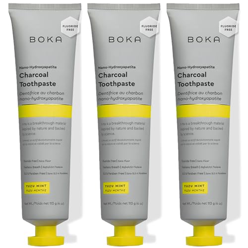 Boka Fluoride Free Toothpaste Nano Hydroxyapatite Toothpaste Appropriate for Sensitive Teeth for Adult Kids Oral Care Charcoal Yuzu Mint Flavor 4 Fl Oz 3Pk US Manufactured